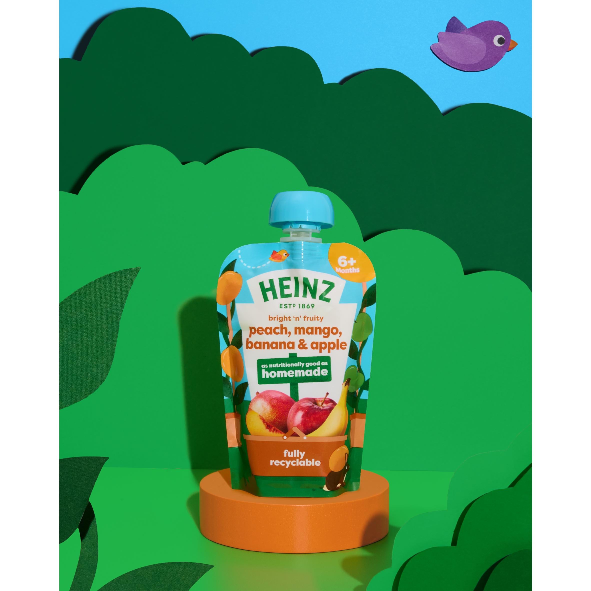 Heinz fruit puree apple peach mango banana 100g, UK version