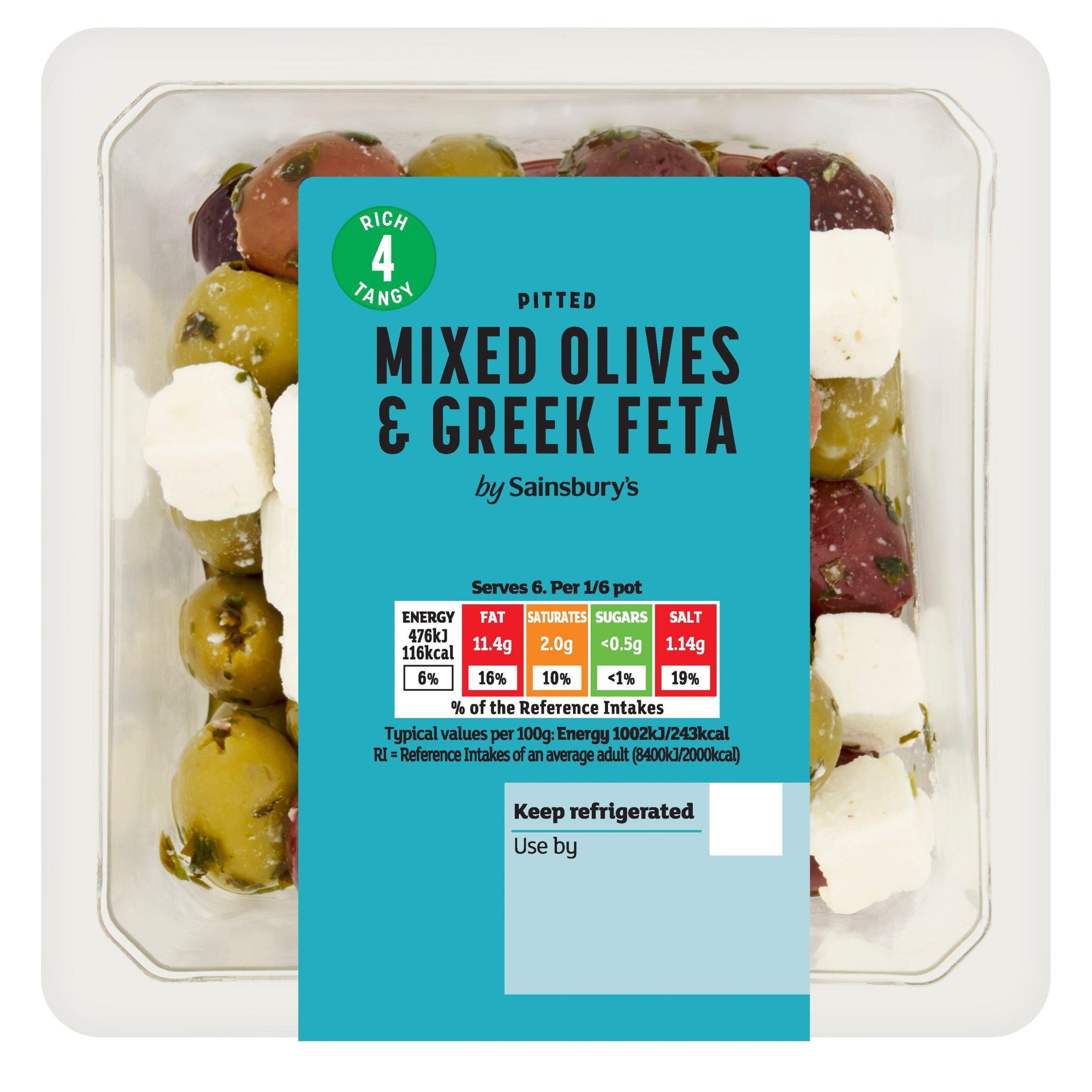 Sainsbury's mixed olives with feta in parsley dressing 285g, UK version