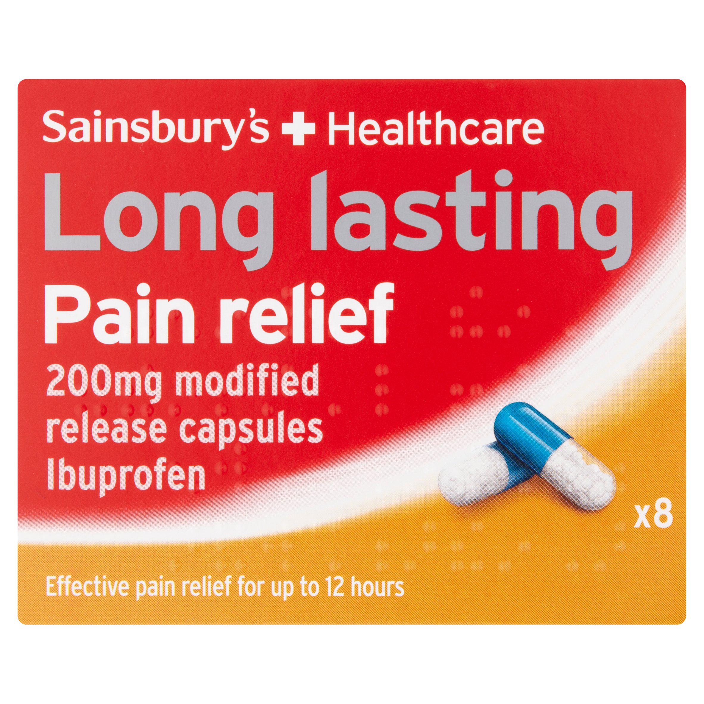 Sainsbury's ibuprofen 200mg modified release capsules 8 pack, imported from the UK