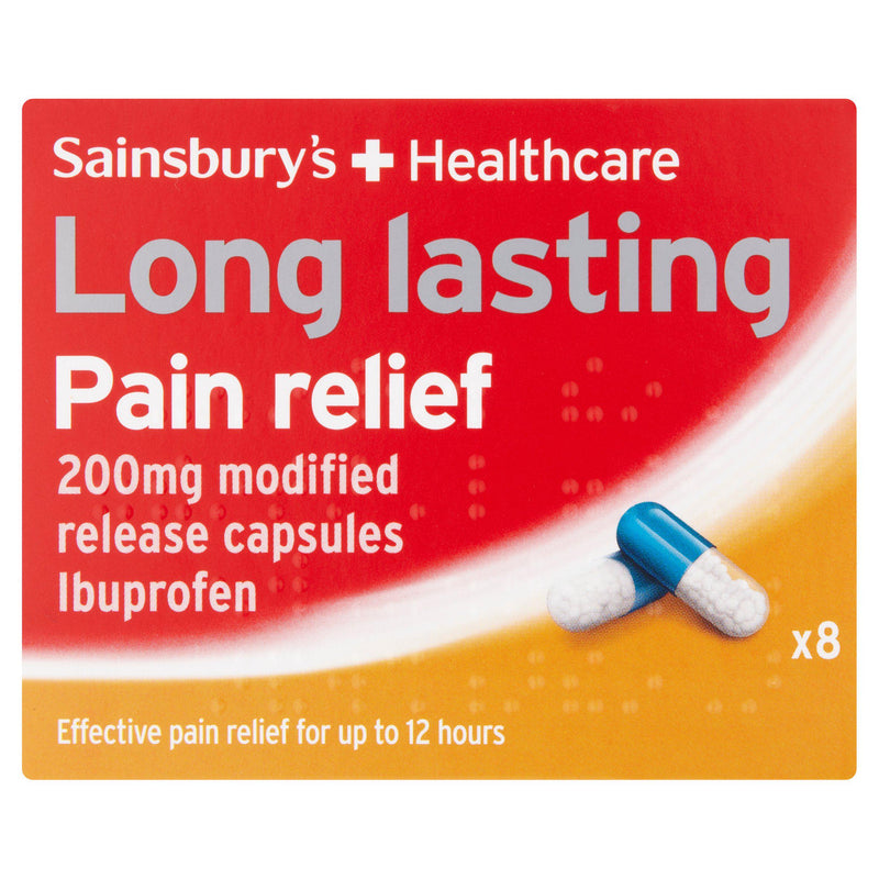 Sainsbury's ibuprofen 200mg modified release capsules 8 pack, imported from the UK