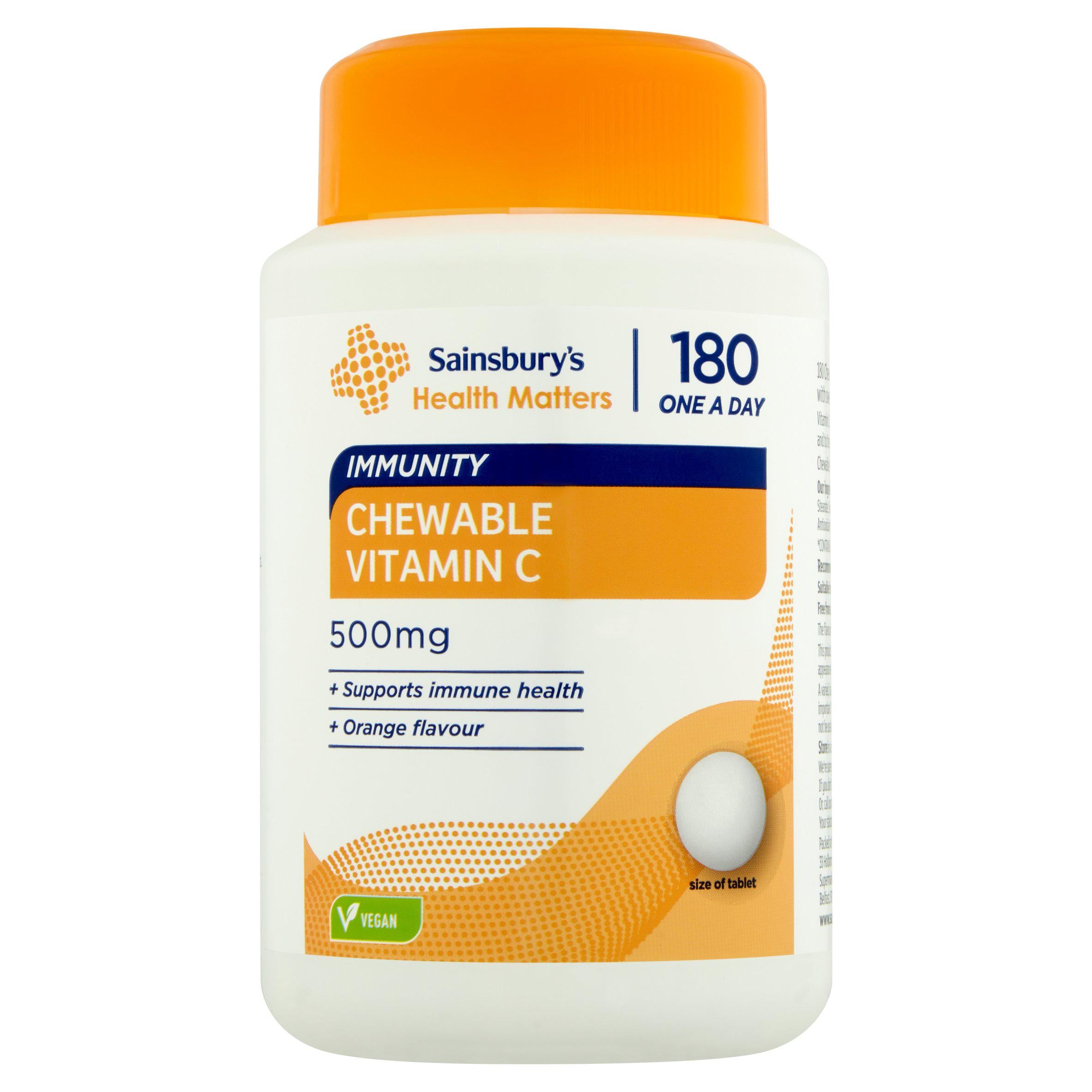 Immunity Support Orange Flavour Chewable Vitamin C 500mg 180 Tablets