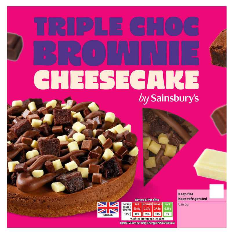 Sainsbury's loaded triple choc brownie cheesecake 550g, imported from the UK
