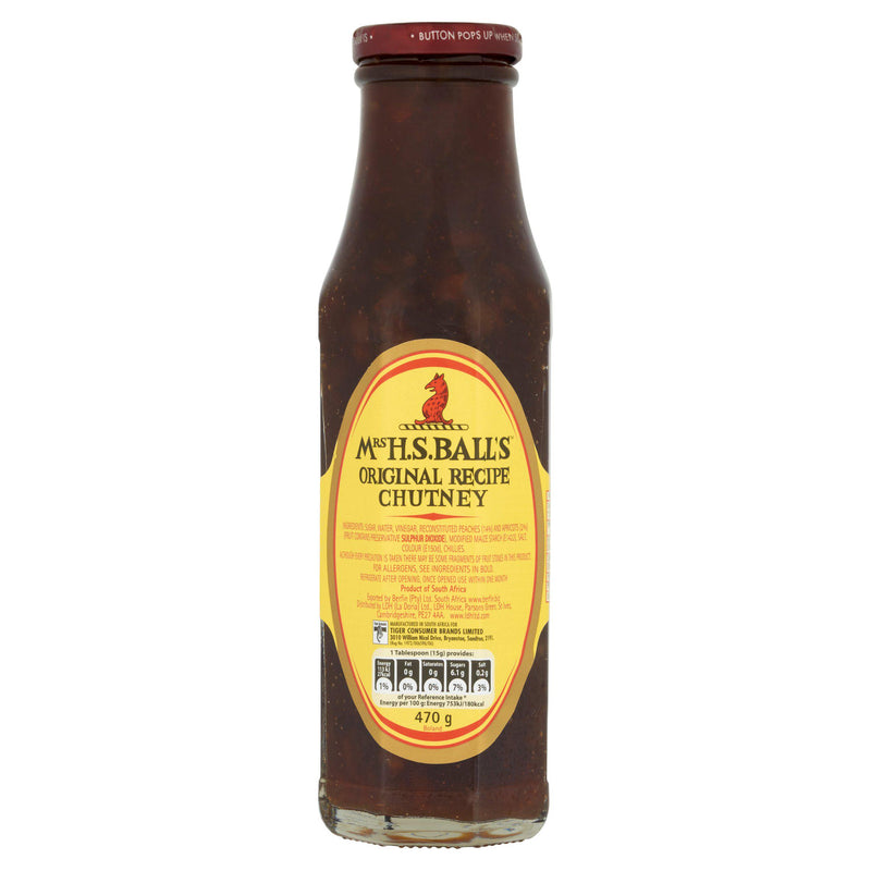 Mrs Balls Original Chutney 470g, imported from the UK
