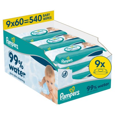 Sainsburys Pampers 99% Water Plastic Free Baby Wet Wipes 540- Buy online at McGrocer