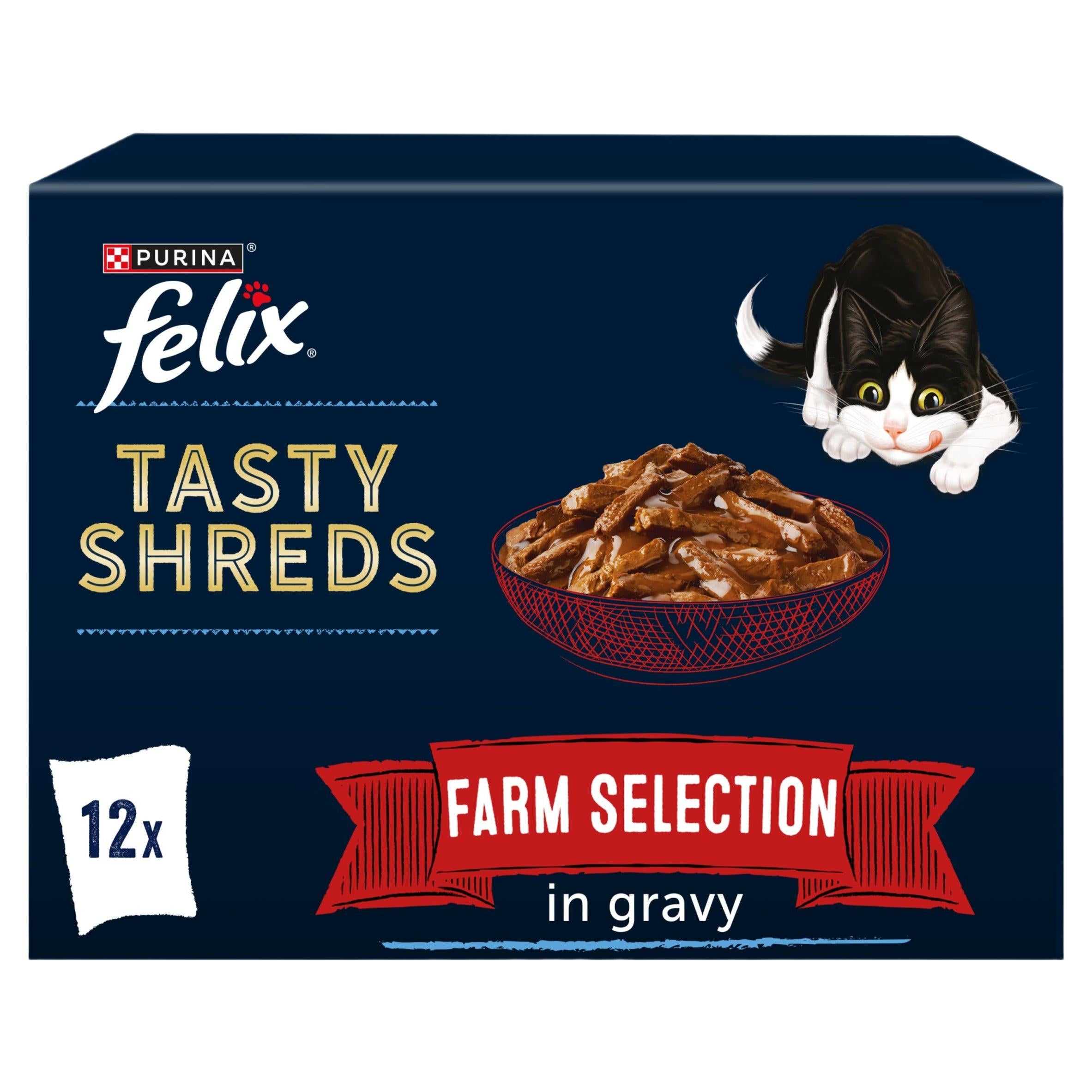 Felix wet cat food Tasty Shreds in Gravy 12x80g - British product