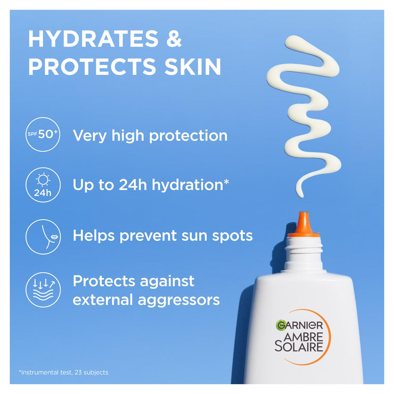 Garnier Ambre Solaire Super UV SPF 50+ face fluid 40ml, imported from the UK