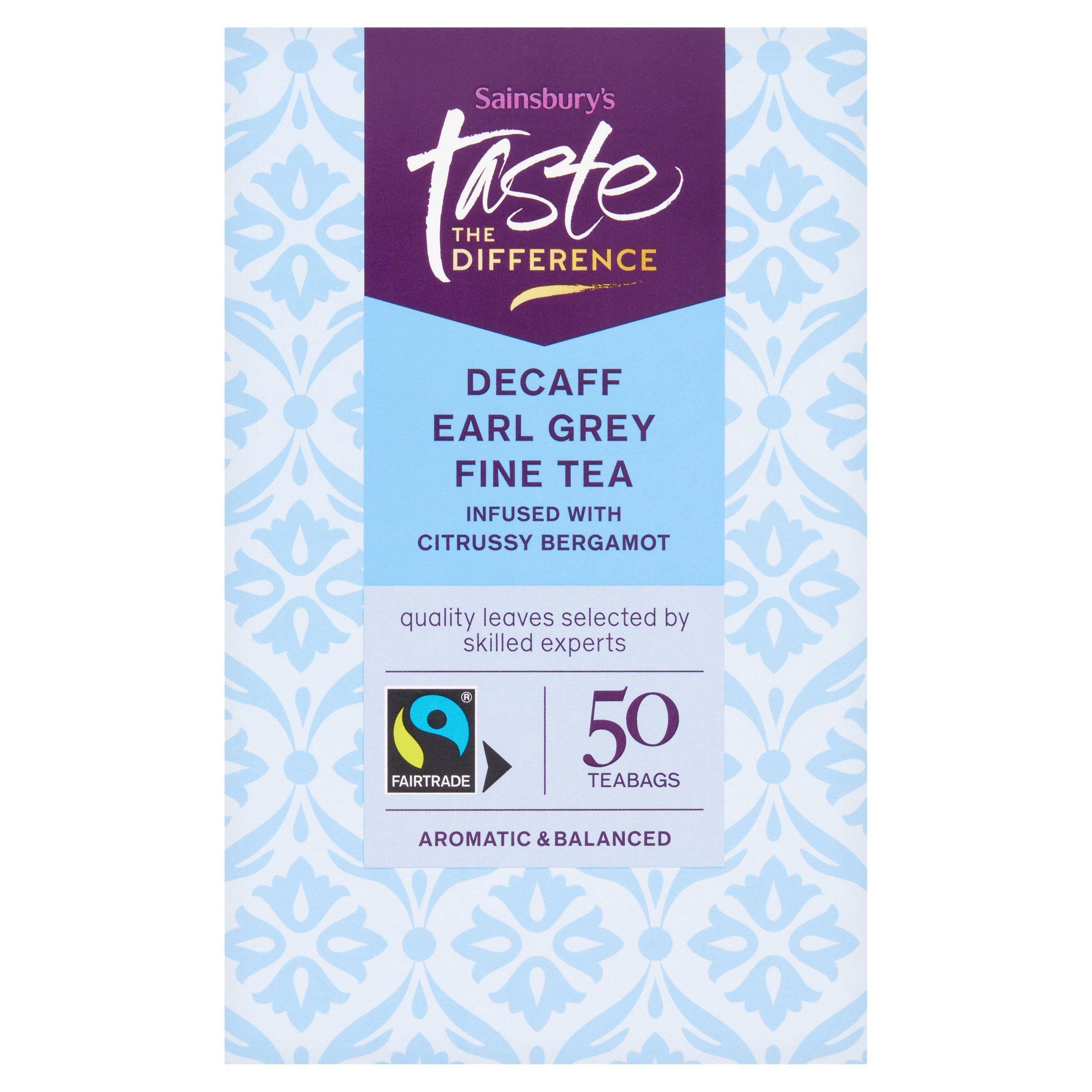 Sainsbury's Taste the Difference decaf Earl Grey tea bags 50 (British brand)