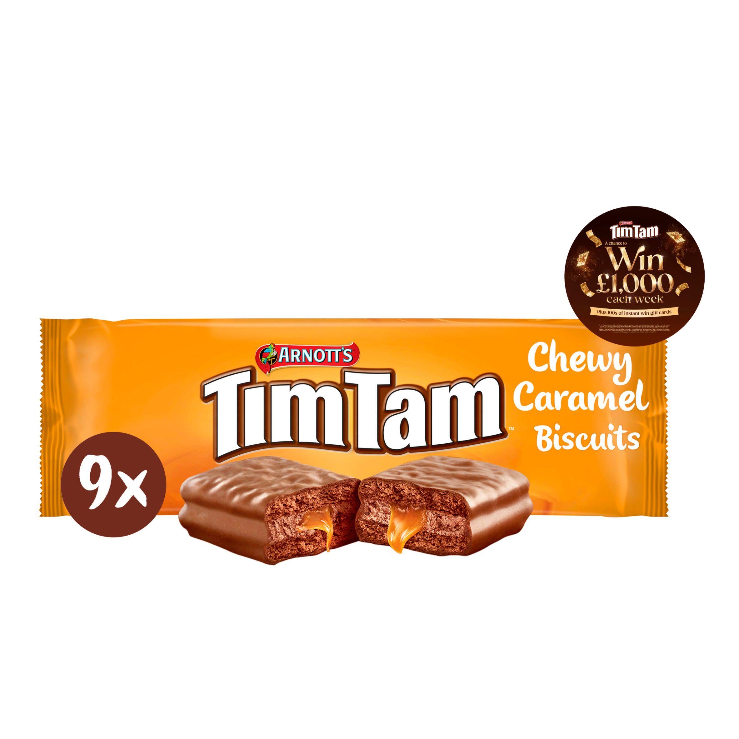 Arnott's Tim Tam Chewy Caramel biscuits 175g, imported from the UK