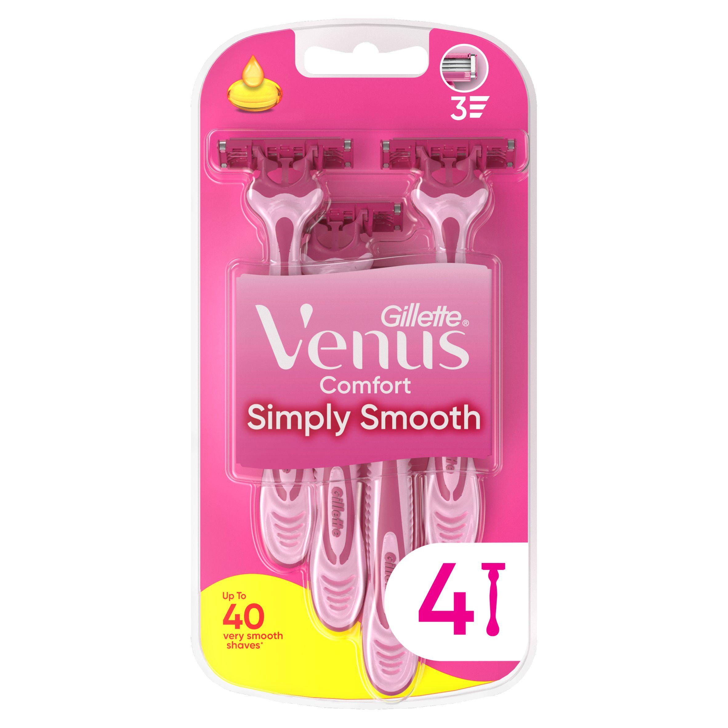 Gillette Venus Simply 3 disposable razor 4-pack, UK version