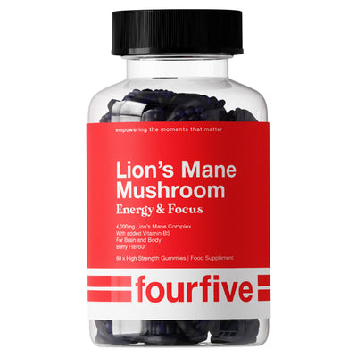 Sainsburys Fourfive Energy & Focus Lion's Mane Mushroom Berry Flavour Food Supplement Gummies 60 Count- Buy online at McGrocer