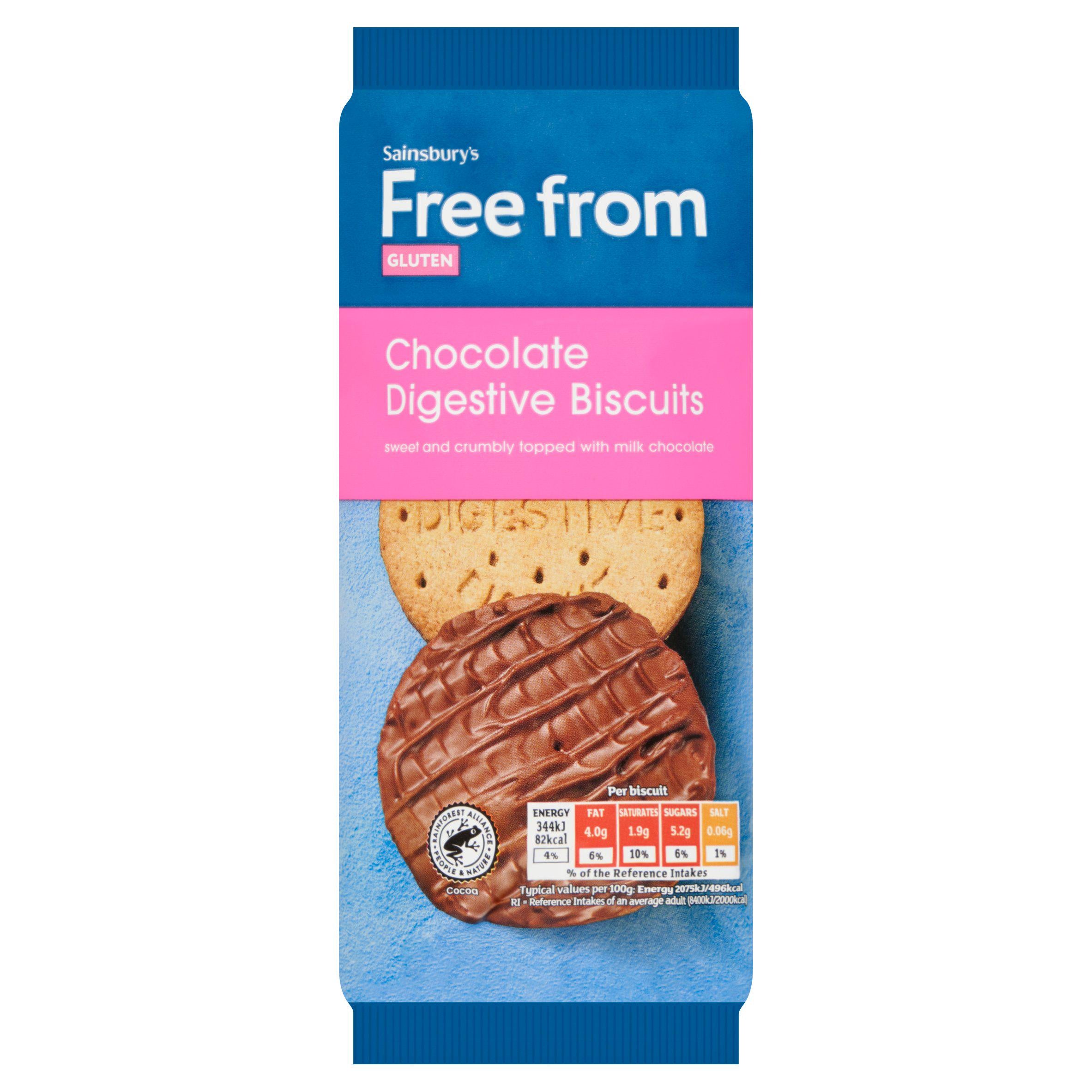 Sainsbury's Freefrom digestive biscuits milk chocolate 166g (British brand)