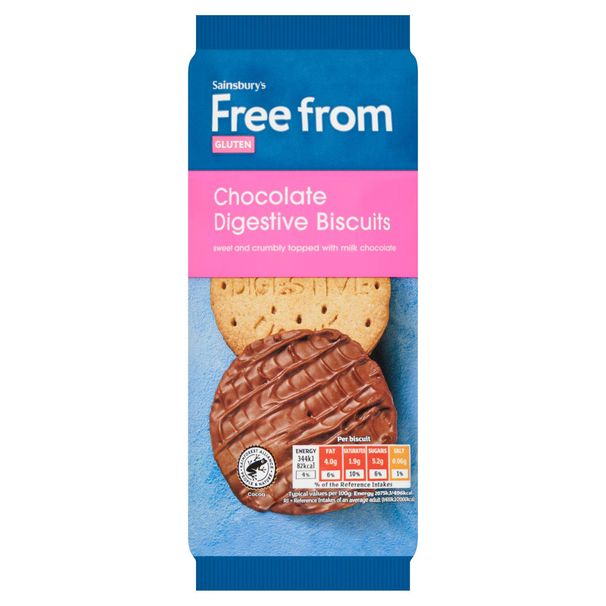 Sainsbury's Freefrom digestive biscuits milk chocolate 166g (British brand)