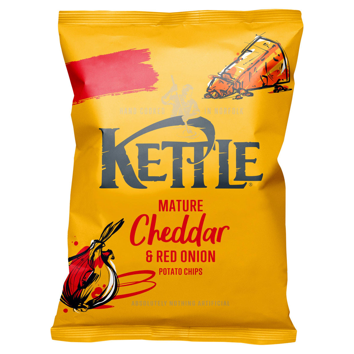 Kettle Mature Cheddar and Red Onion crisps 130g, imported from the UK