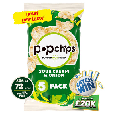 Sainsburys Popchips Sour Cream & Onion Popped Potato Snacks Multipack 5 x 17g- Buy online at McGrocer