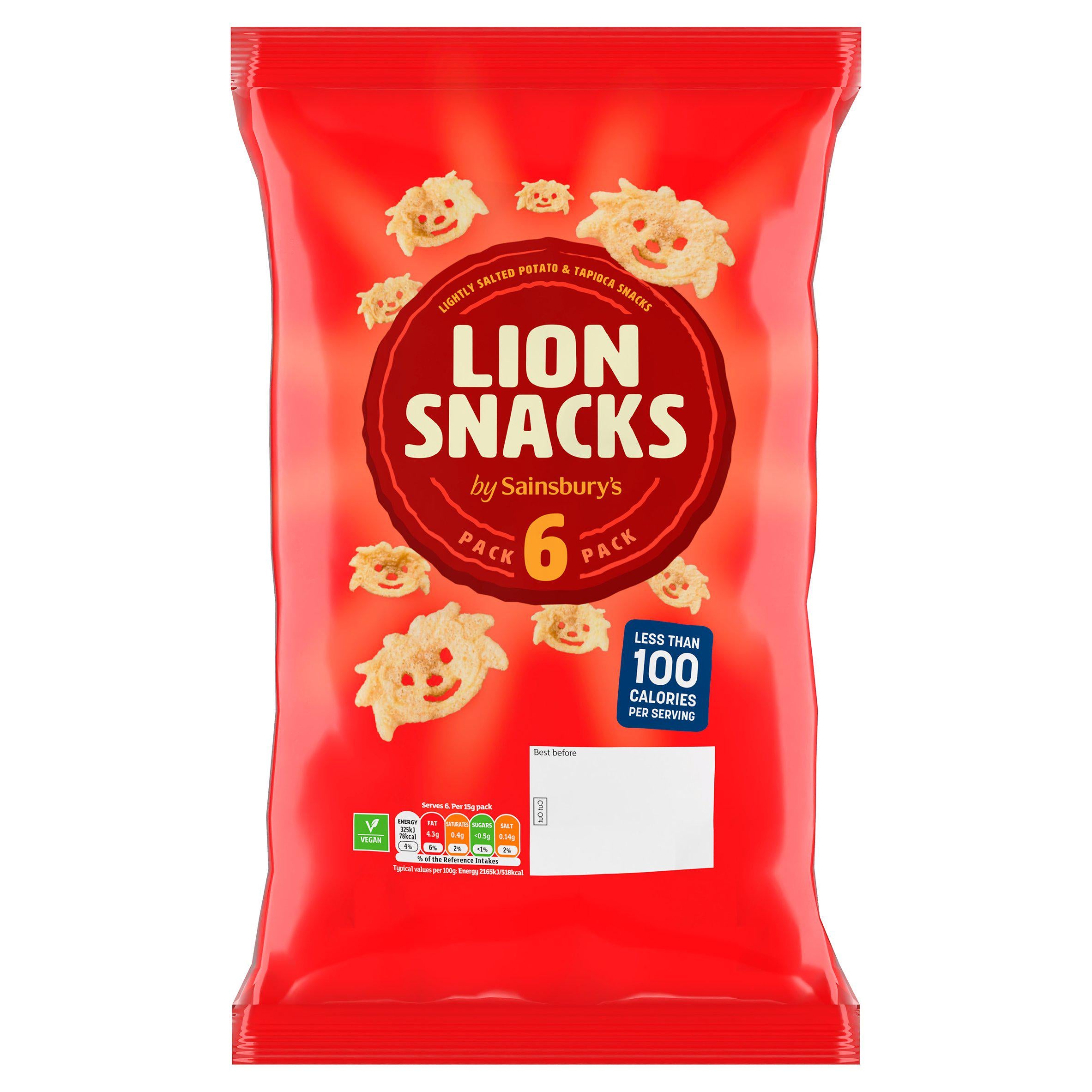 Sainsbury's Lion Snacks lightly salted 6x15g snack pack - British product