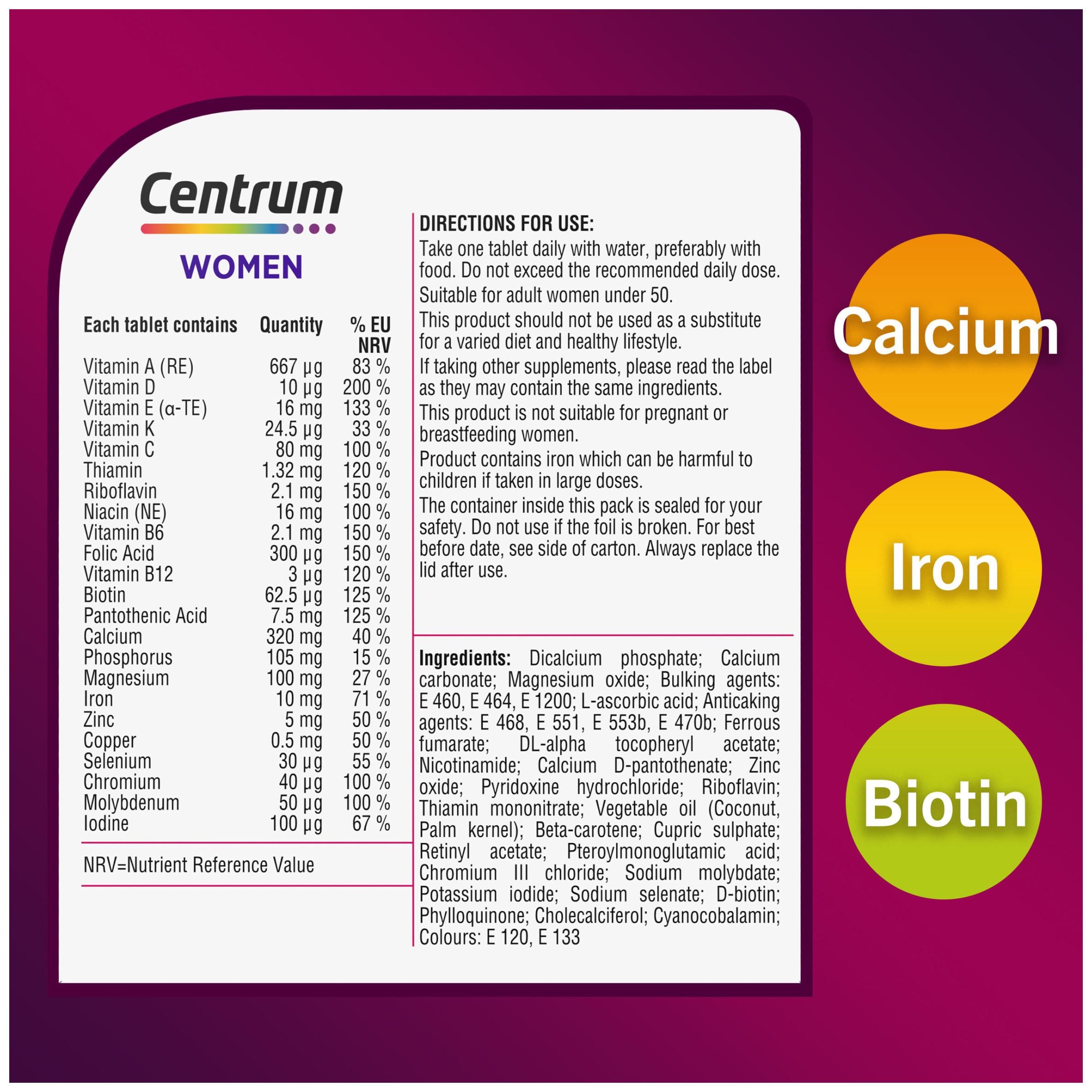 Centrum Women multivitamin tablets 30 pack (British brand)