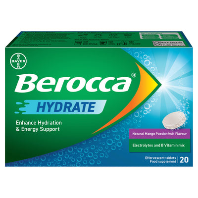 Sainsburys Berocca Hydrate Natural Mango Passionfruit Flavour Effervescent Tablets 20- Buy online at McGrocer