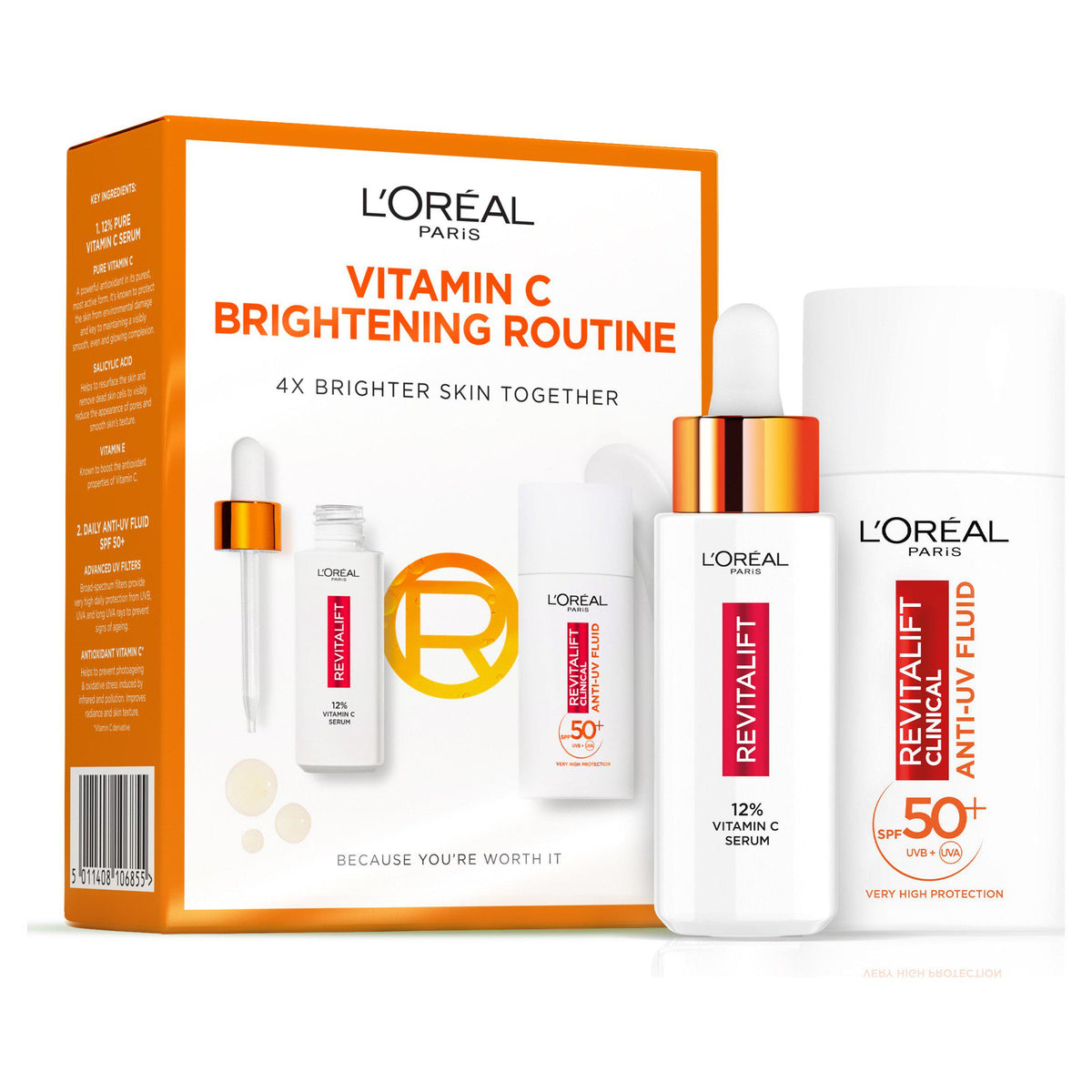 L'Oréal Paris skincare duo Vitamin C serum and SPF 50 fluid - British product