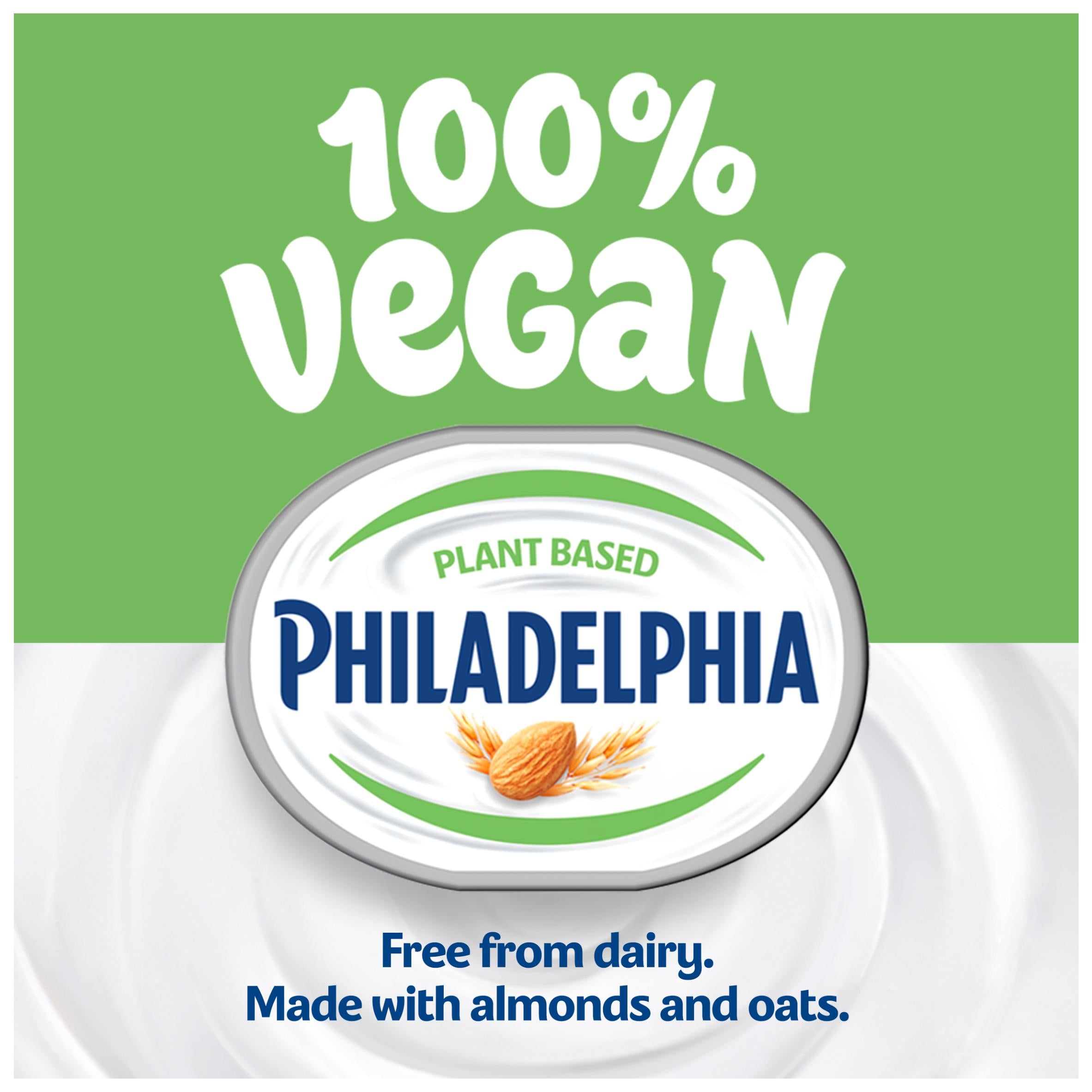 Philadelphia vegan cream cheese alternative almond oat 145g, imported from the UK