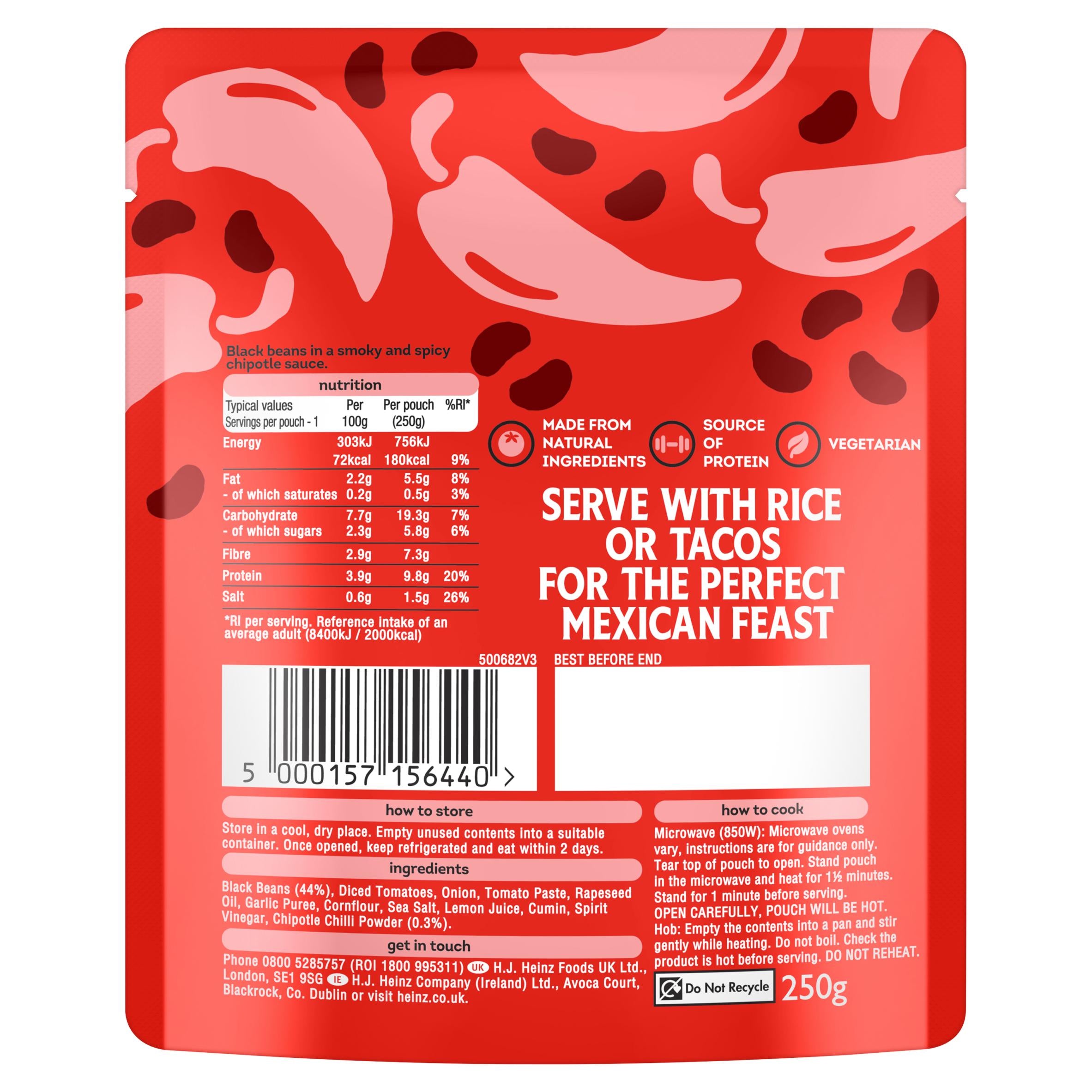 Heinz Chilli Black Beans Mexican Style 250g, UK version