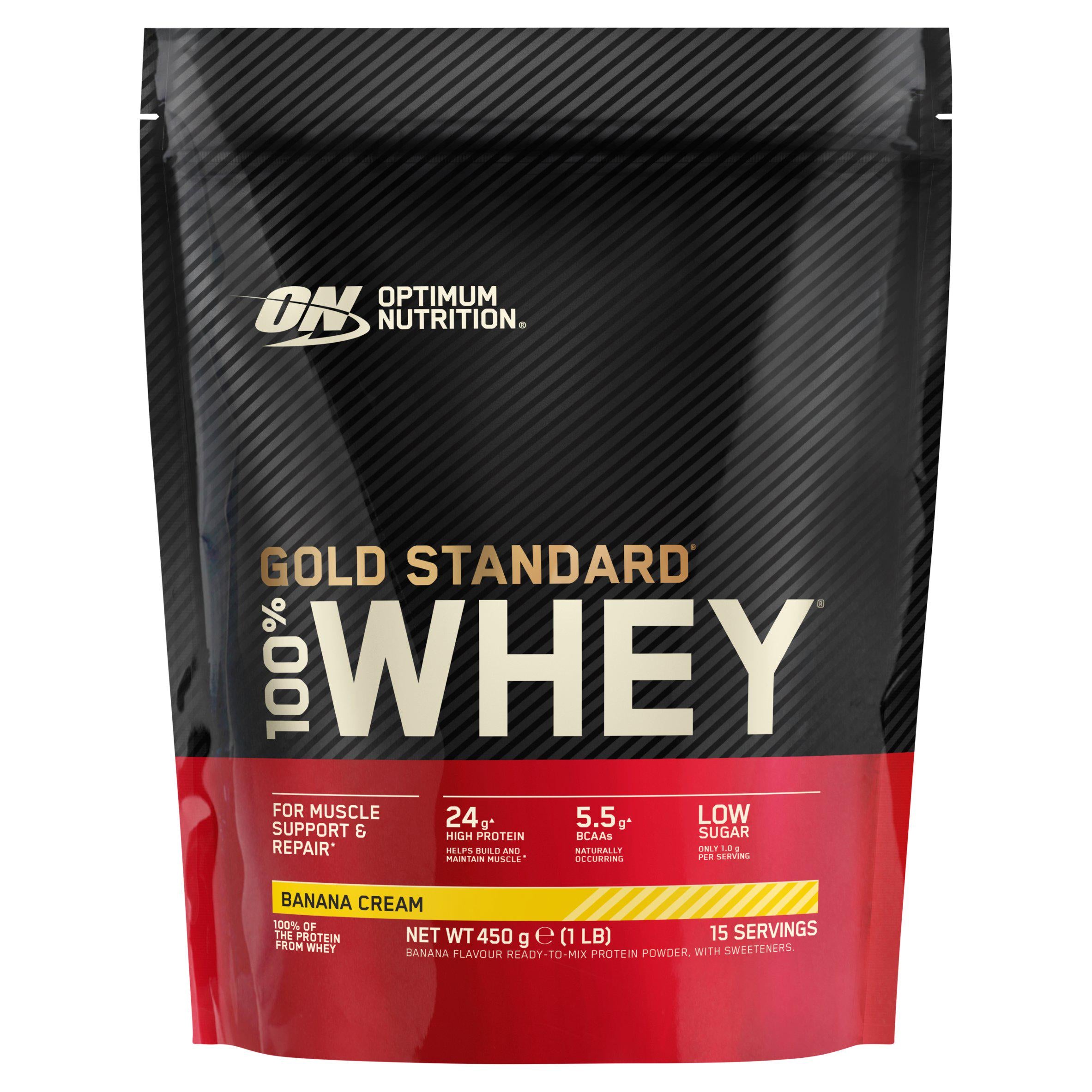 Optimum Nutrition Banana Cream Whey Powder 450g, imported from the UK