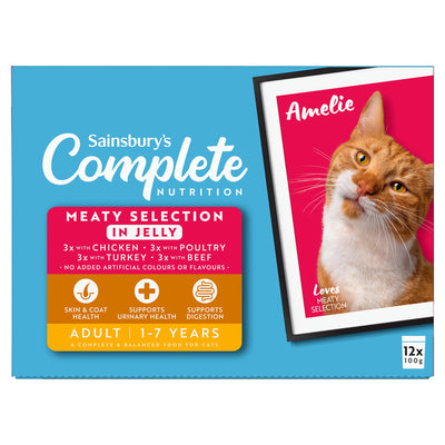 Sainsburys Sainsbury's Adult Complete Nutrition Meat Selection in Jelly Cat Food 12 x 100g- Buy online at McGrocer