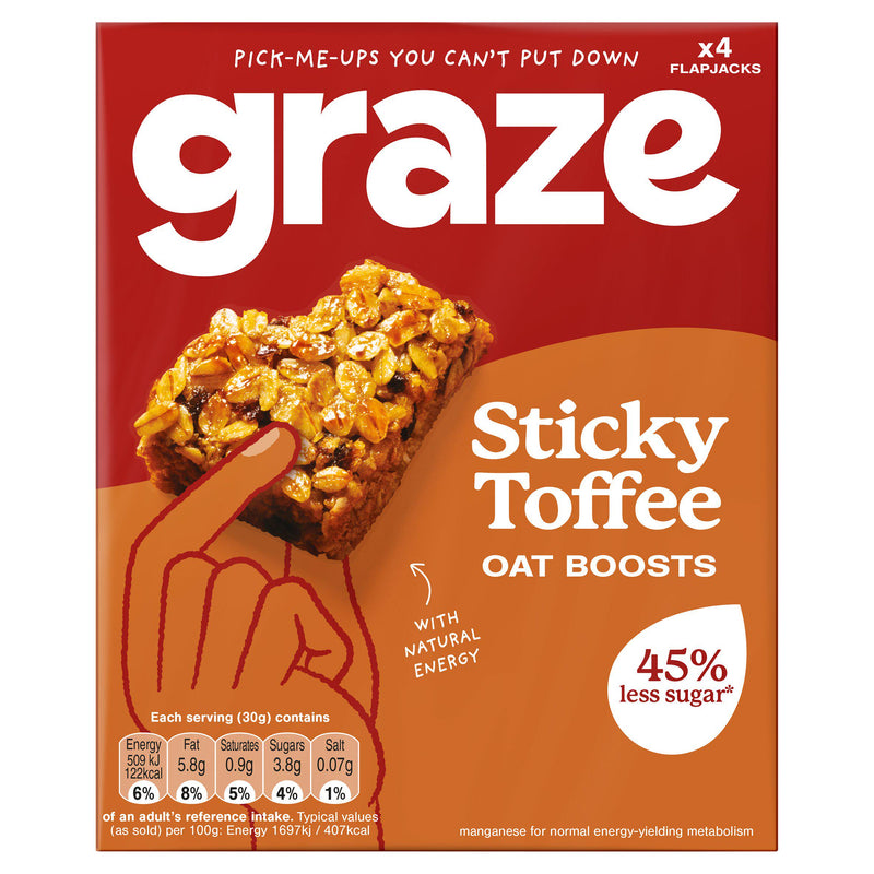 Graze sticky toffee flapjack bar 4 x 30g, UK version