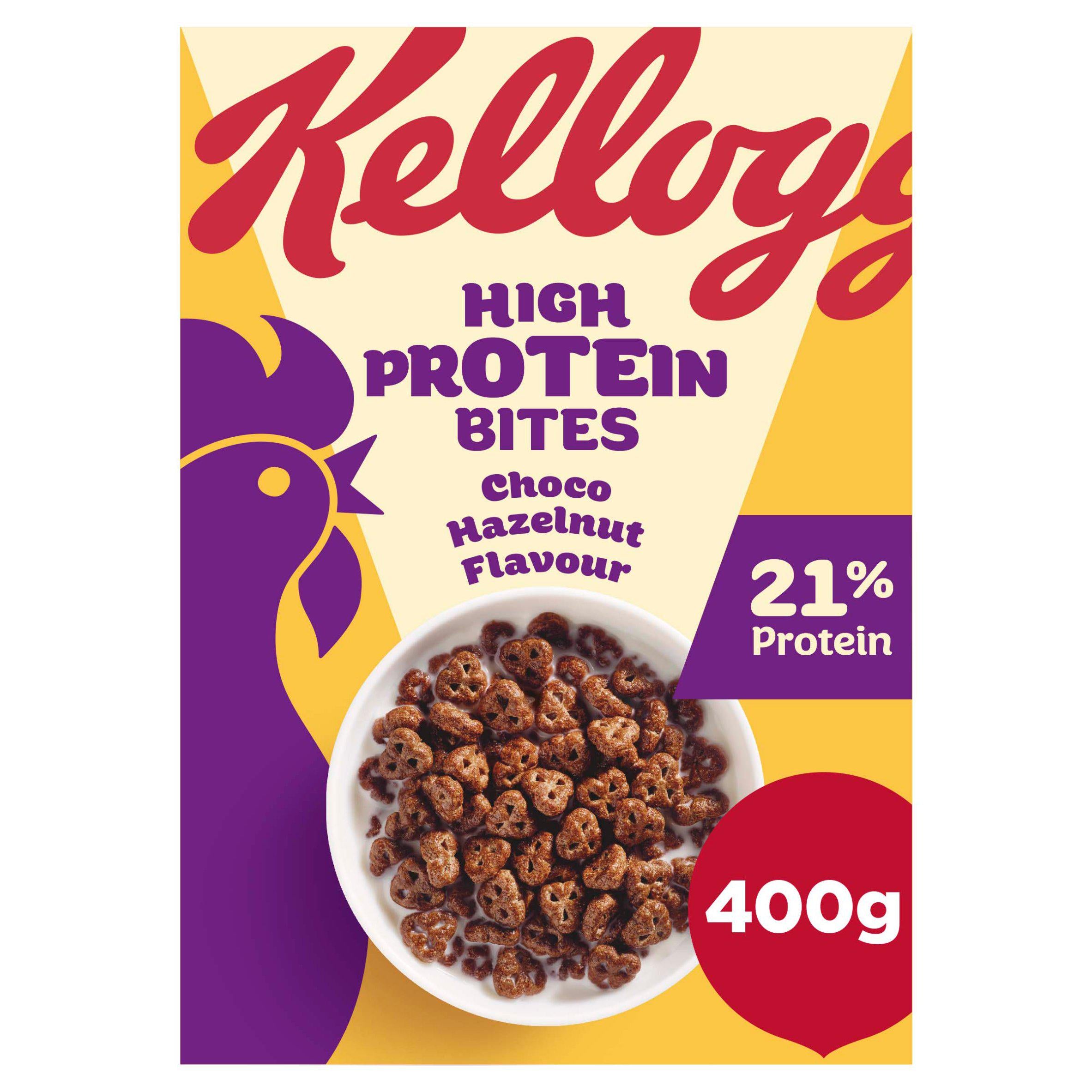Kellogg's High Protein Bites chocolate cereal 400g, imported from the UK