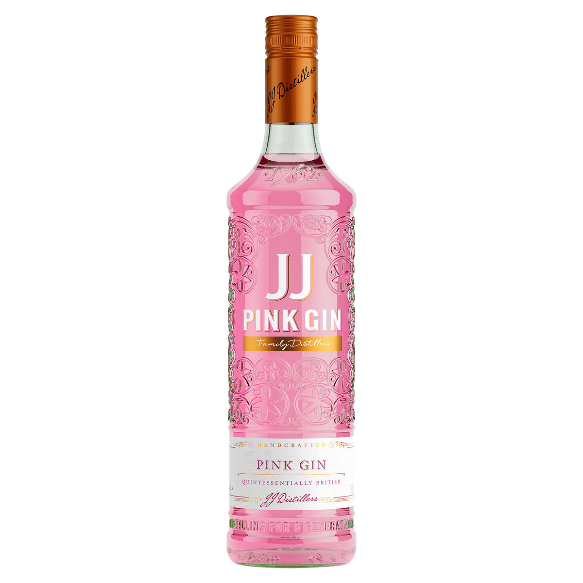 JJ handcrafted pink gin 1 litre bottle, UK version