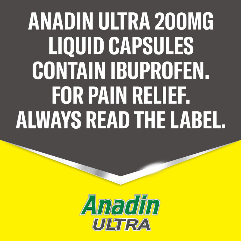 Anadin Ultra ibuprofen pain relief liquid capsules 16 pack, UK version