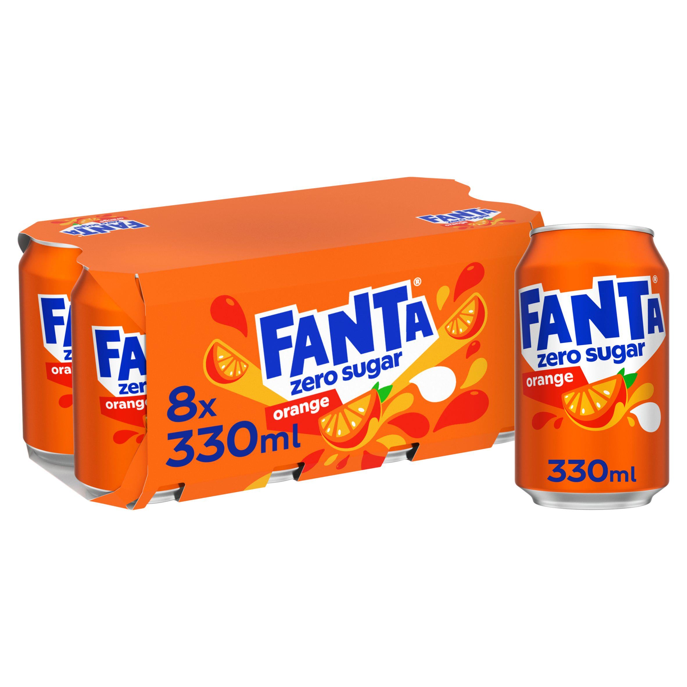 Fanta Orange Zero Sparkling Orange Soft Drink 8x330ml - British product