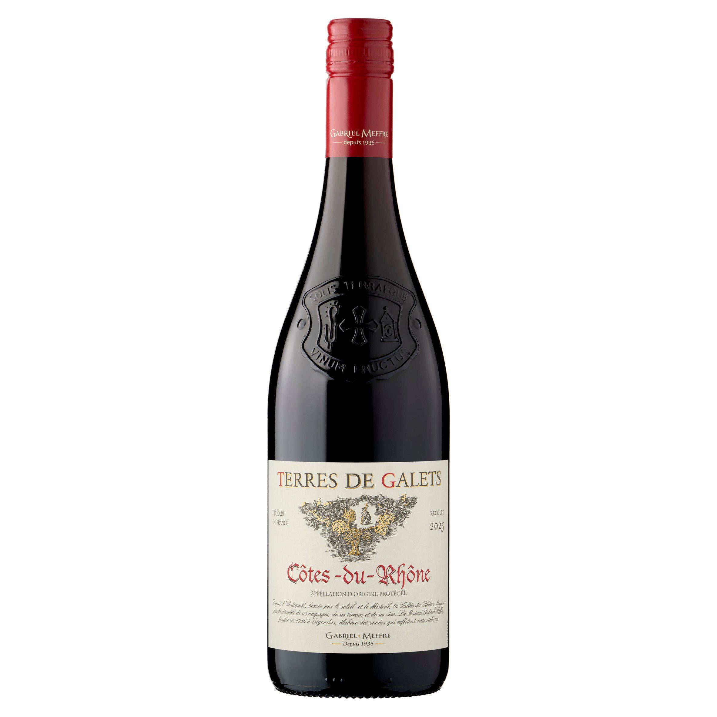 Terres de Galets Côtes du Rhône red wine 75cl, UK version