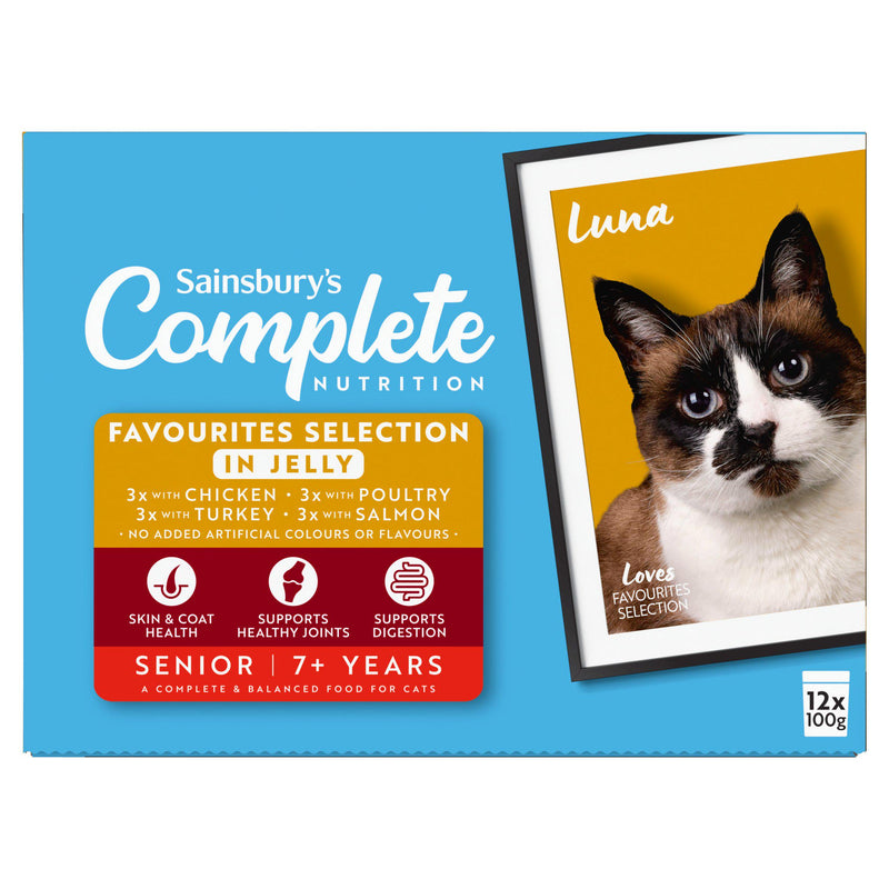 Sainsbury's senior cat food meat and fish selection 12x100g - British product