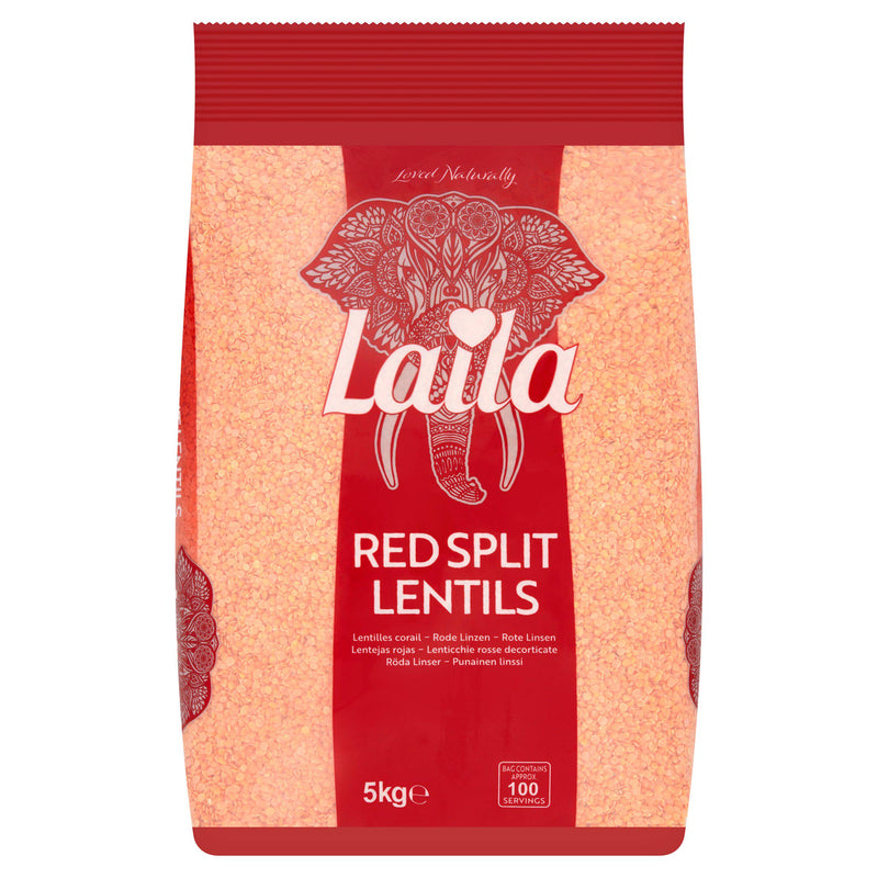 Laila Red Split Lentils 5kg, imported from the UK