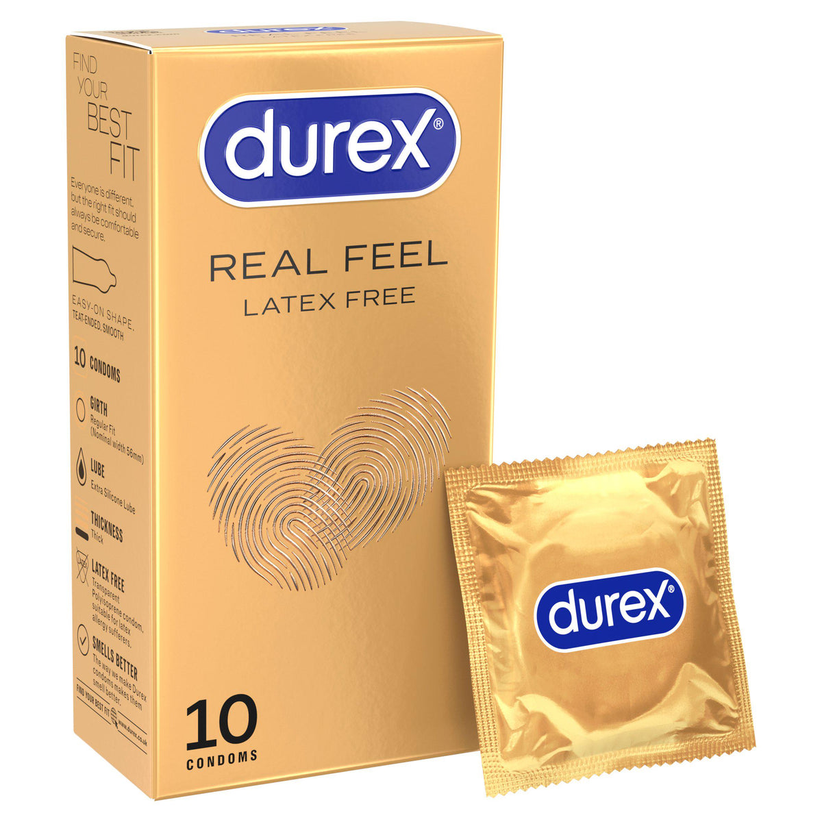 Durex Real Feel latex free condoms 10 pack, imported from the UK