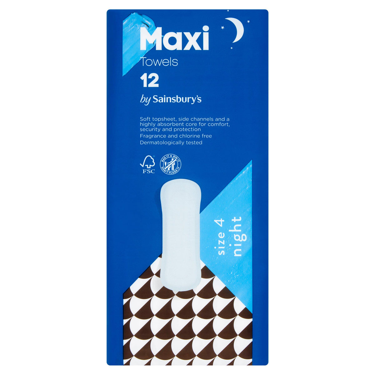 Sainsbury's maxi towel night 12 pack, imported from the UK