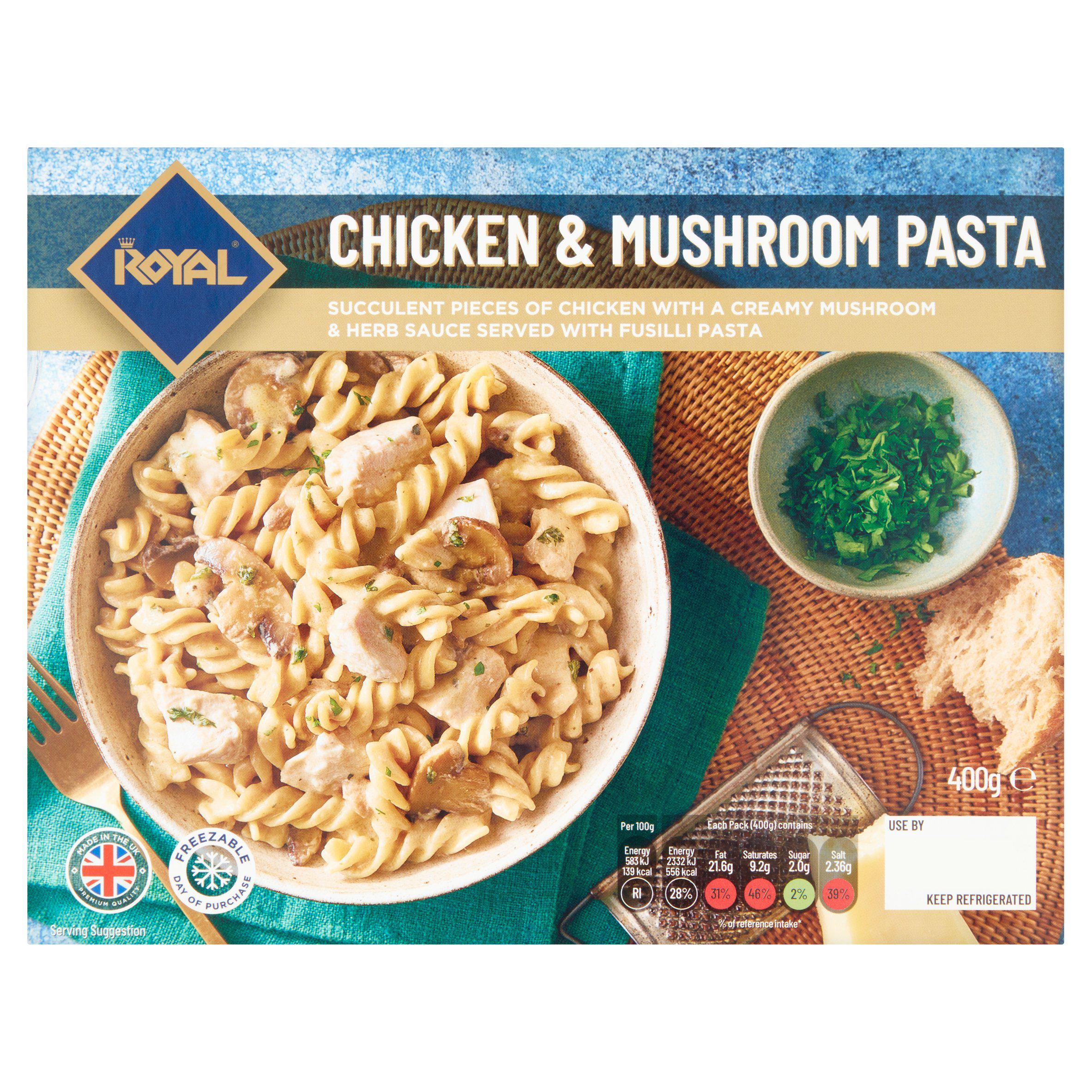 Royal Halal chicken and mushroom fusilli pasta 400g, imported from the UK