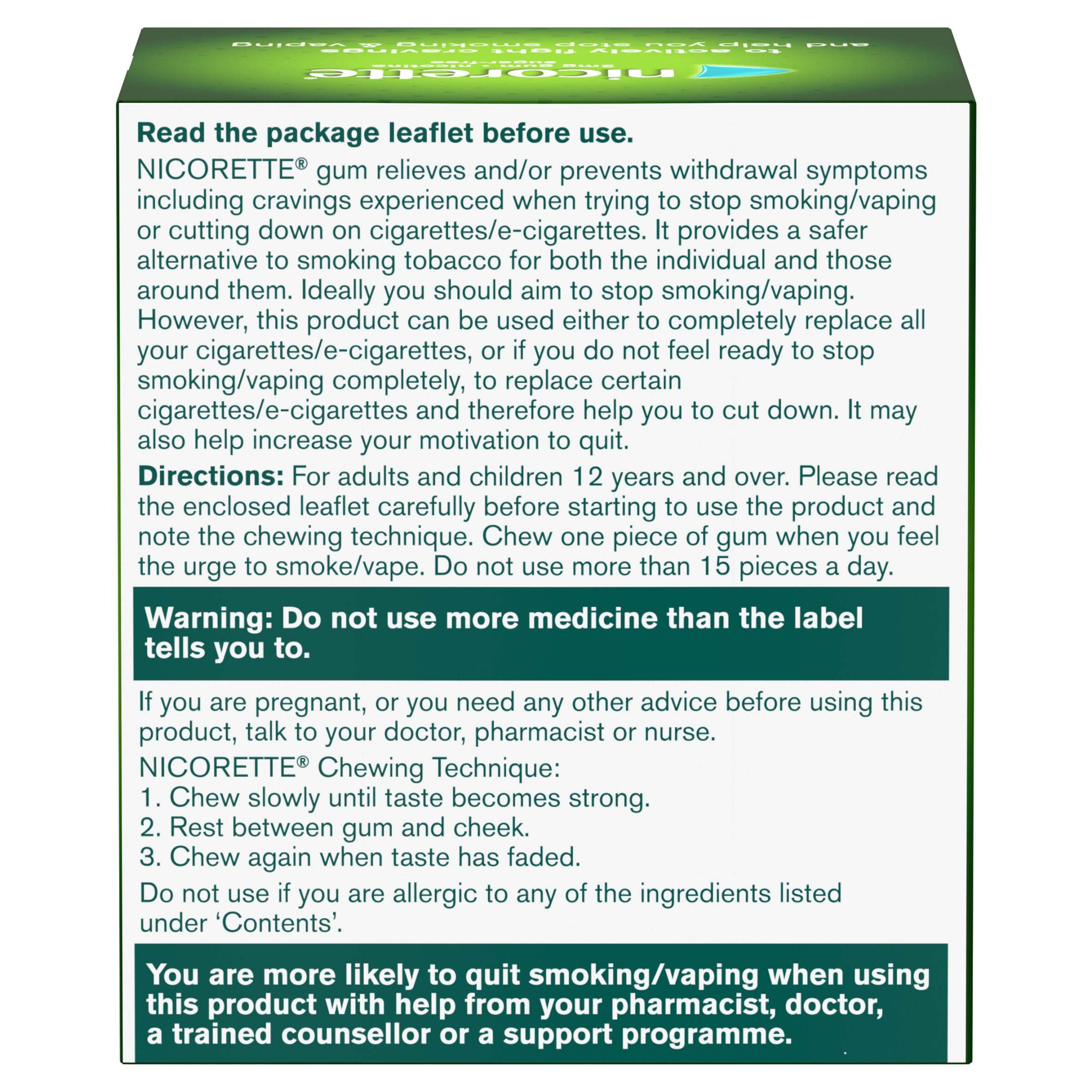 Nicorette gum original flavour 2mg 210 pieces, imported from the UK