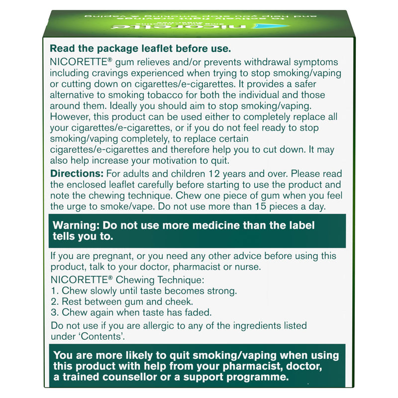 Nicorette gum original flavour 2mg 210 pieces, imported from the UK