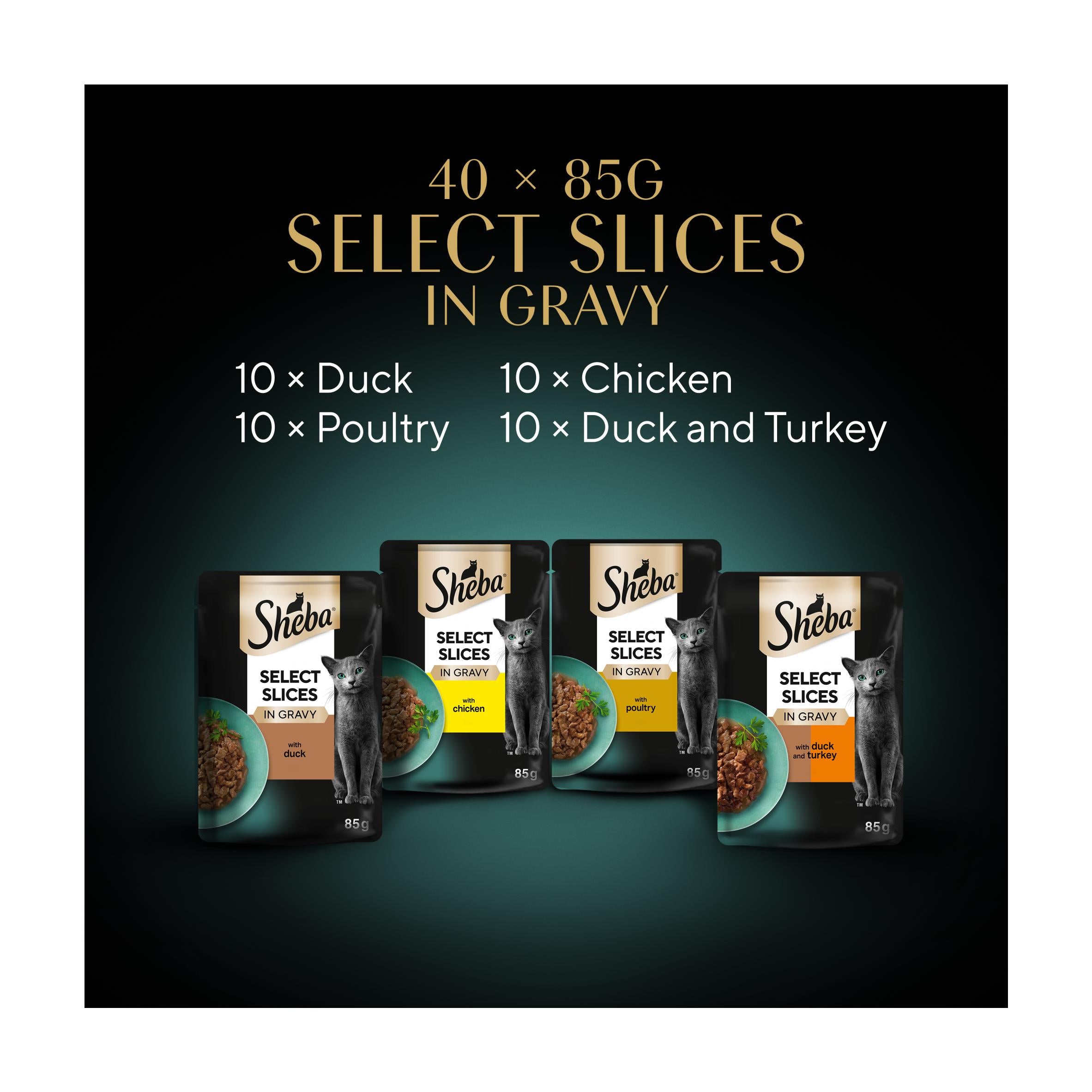 Sheba Select Slices poultry selection 40 pouches, imported from the UK
