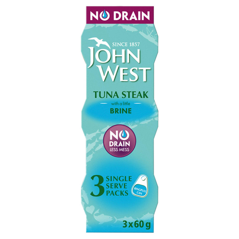 John West tuna steak no drain with brine 3x60g, UK version