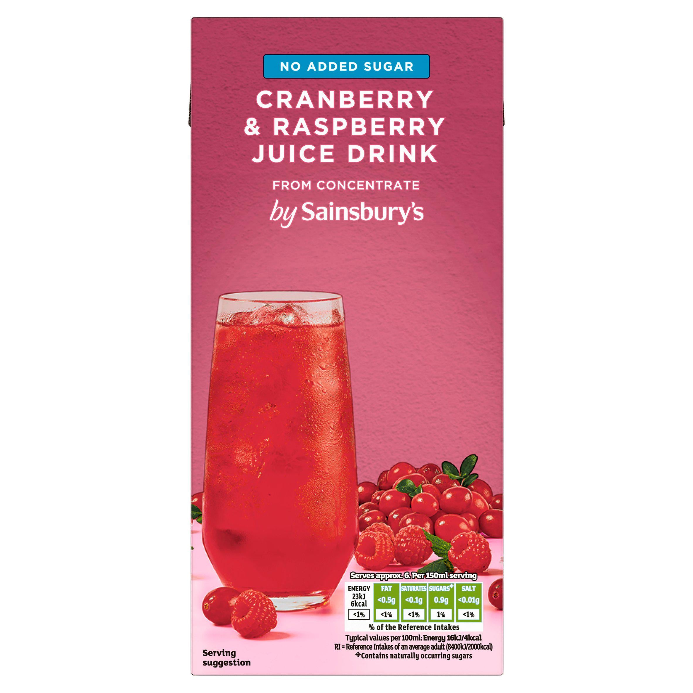 Sainsbury's cranberry and raspberry juice drink no added sugar 1L (British brand)