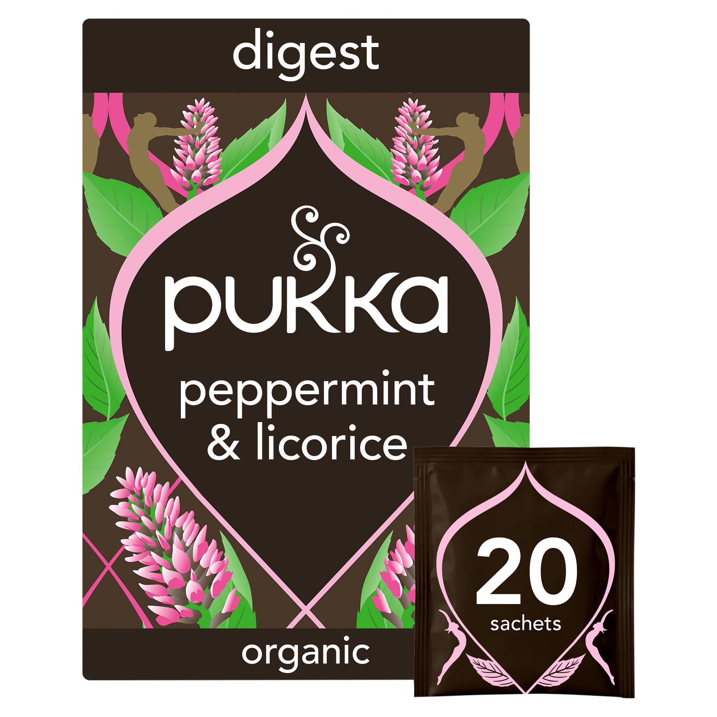 Pukka organic herbal tea Peppermint & Licorice 20 bags, imported from the UK