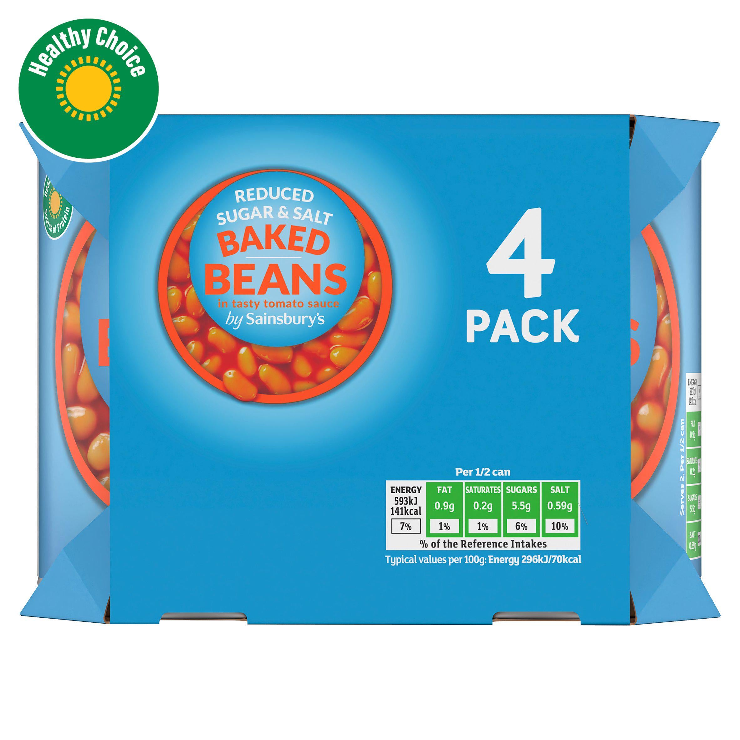 Sainsbury's Reduced Sukker & Salt Baked Beans i tomatsauce 4x400g