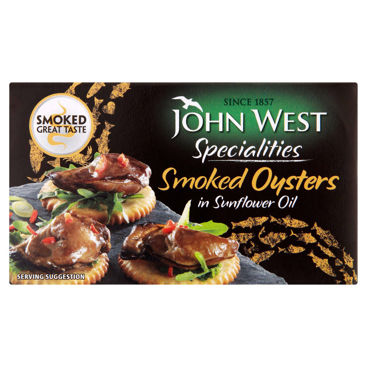 John West smoked oysters in sunflower oil 85g, UK version