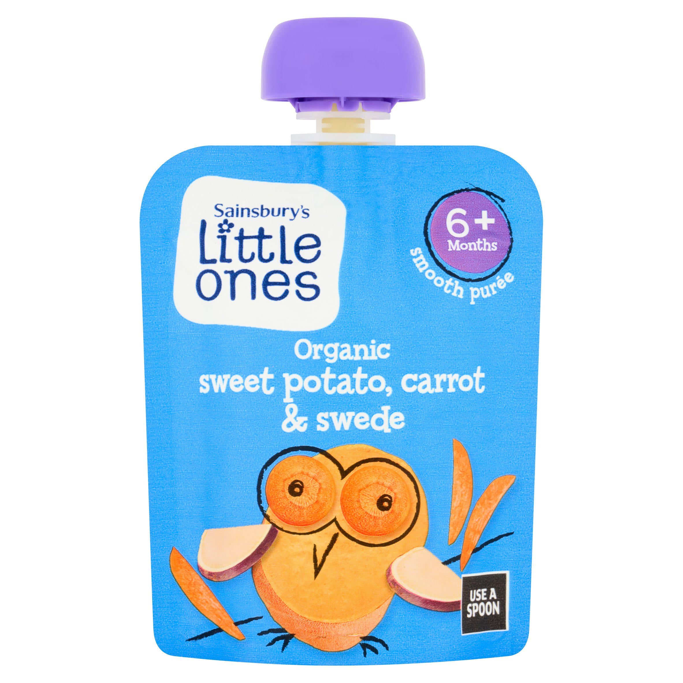 Sainsbury's Little Ones organic puree sweet potato carrot swede 70g, imported from the UK