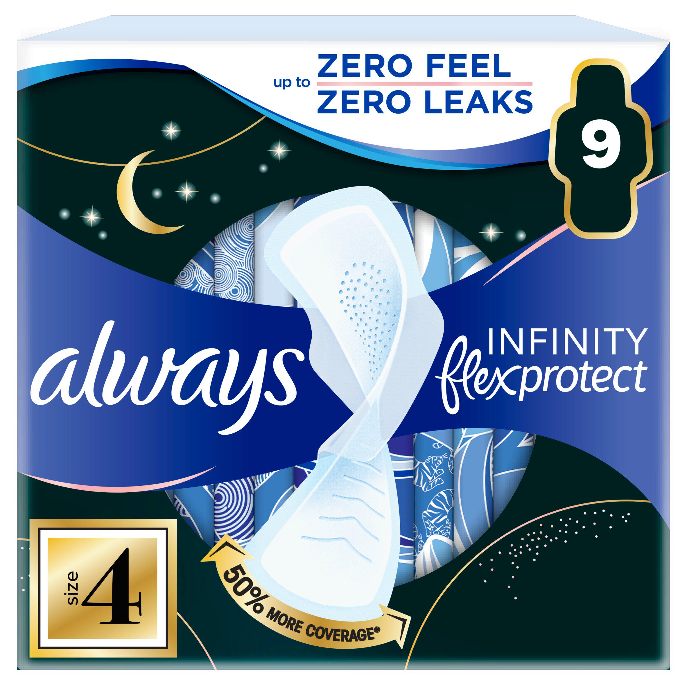 Always Flex Protect Night Extra sanitary towels size 4, imported from the UK