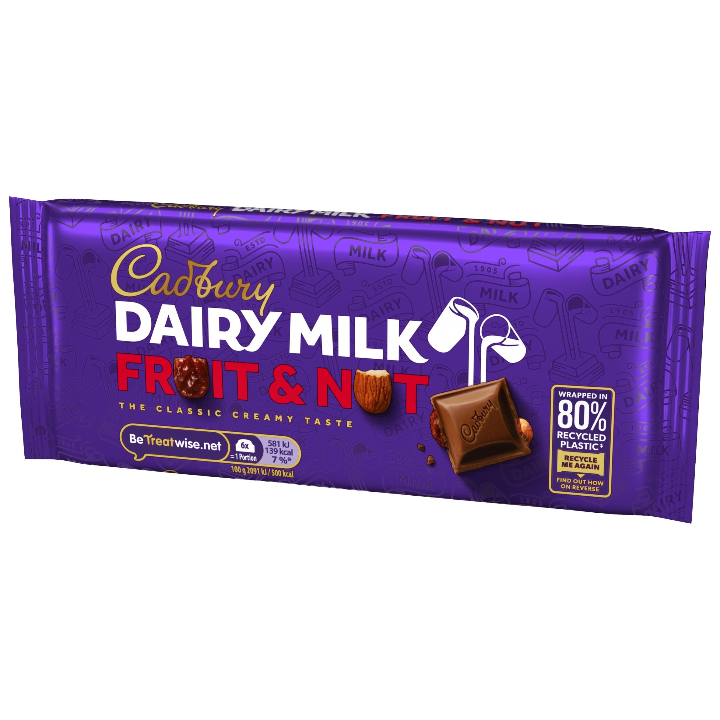 Cadbury Fruit & Nut chocolate bar 110g, imported from the UK