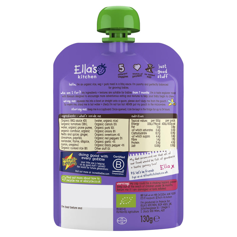 Ella's Kitchen pulled pork baby food pouch 130g (British brand)