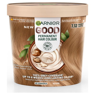 Sainsburys Garnier Good Permanent Hair Dye 7.12 Sweet Latte No Ammonia with Shea Butter 100% Grey Coverage- Buy online at McGrocer